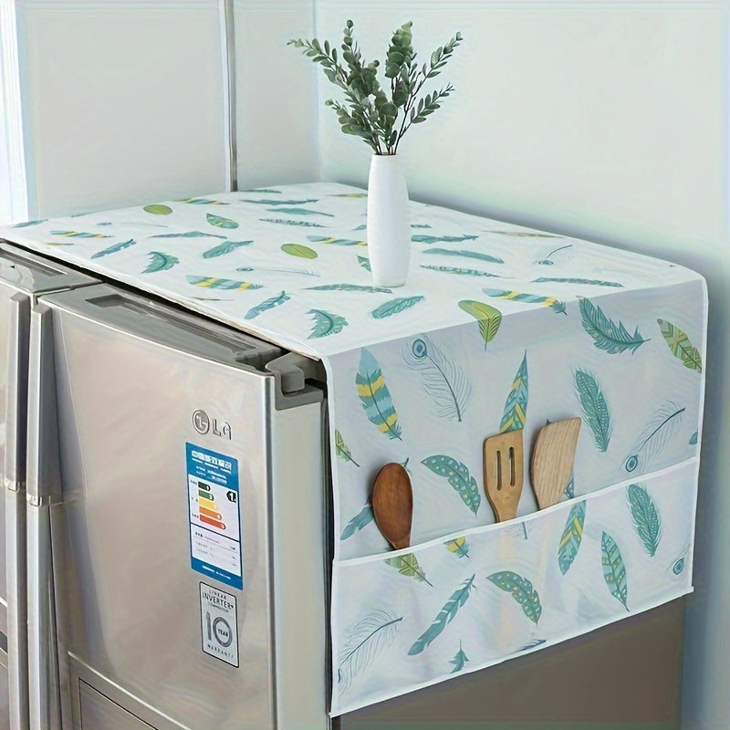 Multi-Function Refrigerator Dust Cover with Pocket Green Leaf Pattern 128x52 cm PET