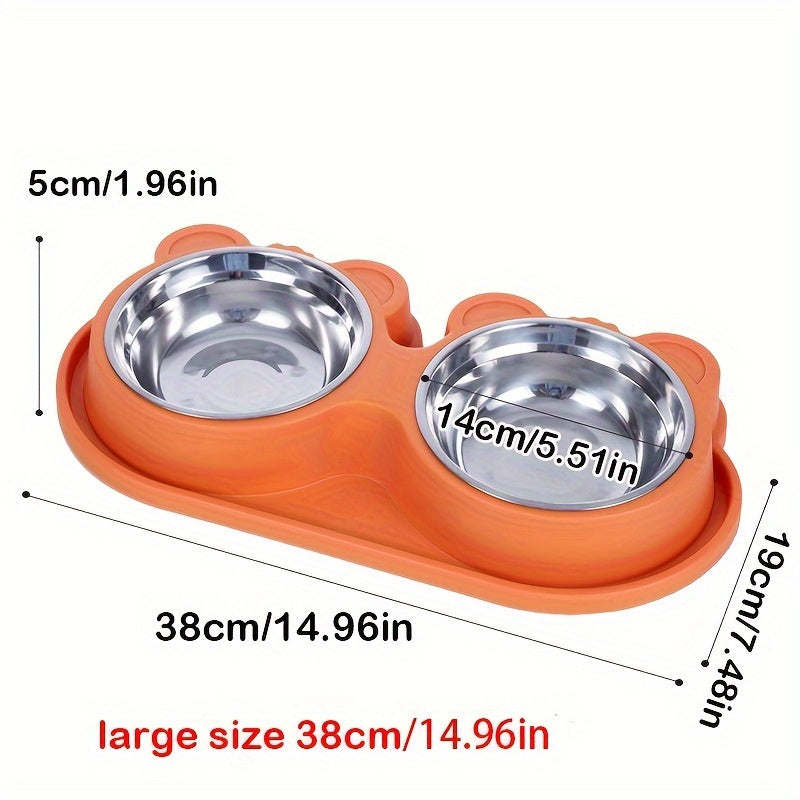 Stainless Steel Double Dog Bowls Set on Spill-Proof Stand for Drinking and Feeding
