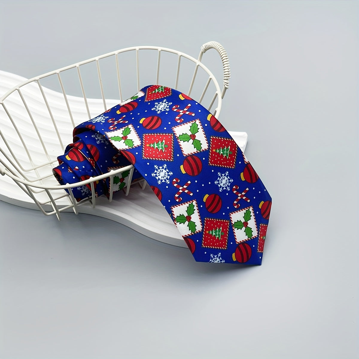 Men's Christmas Tie Woven Polyester with Santa Snowman and Tree Designs