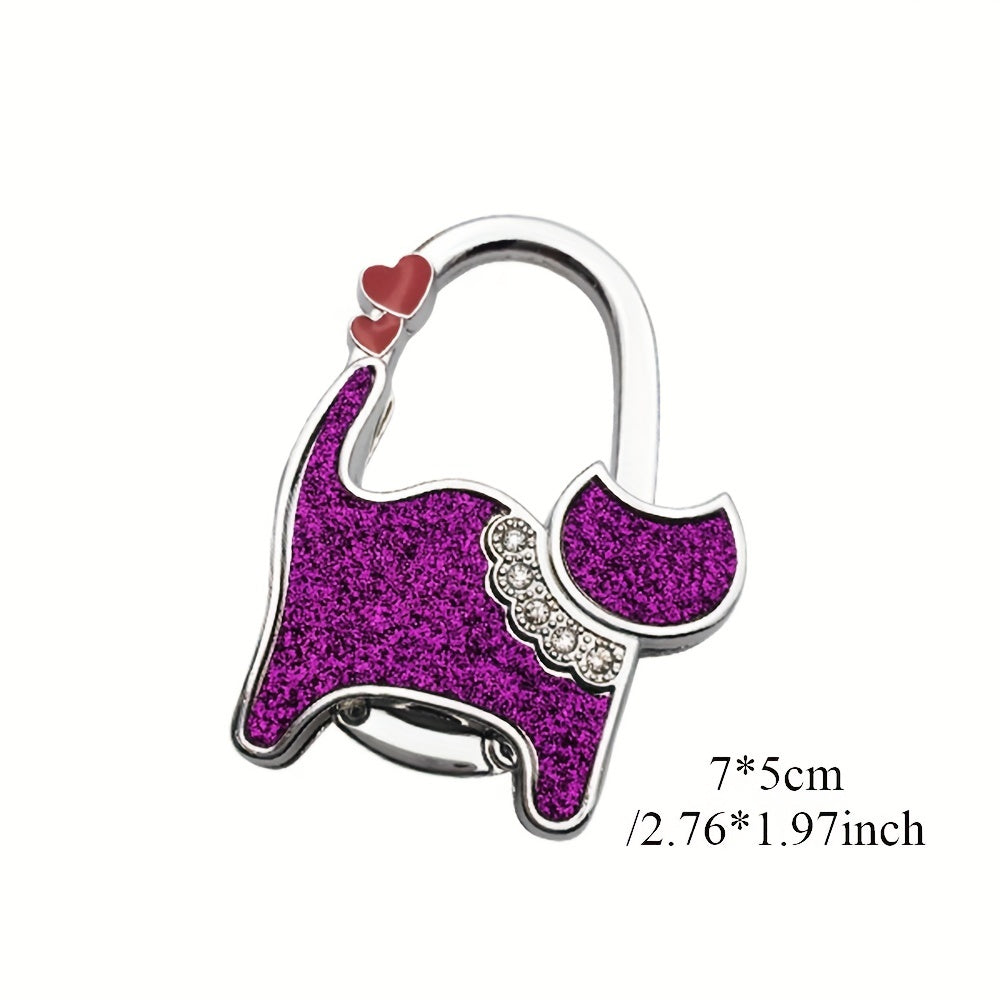 Women's Glitter Cat Design Handbag with Foldable Inner Table and Hook