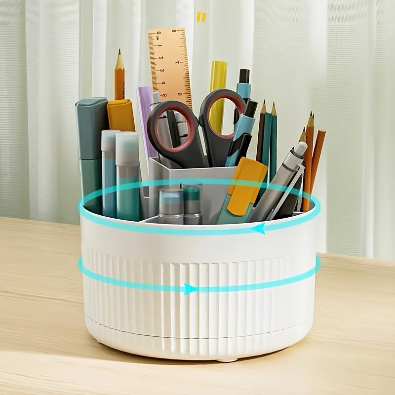 360° Rotating Cosmetic Organizer with Multiple Compartments and Pen Holder for Makeup and Skincare
