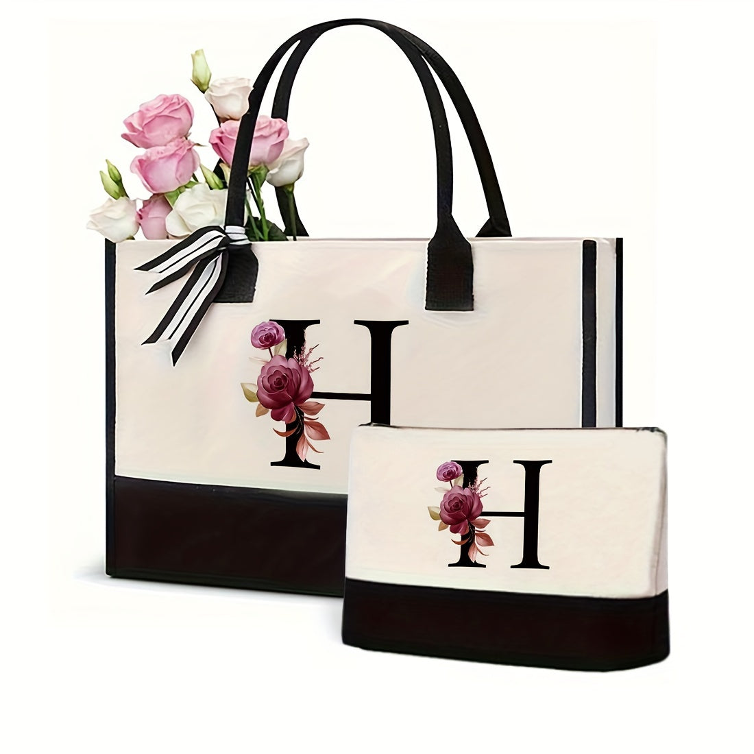 Women's Canvas Letter Handbag Large Versatile Shoulder Bag for Office and Shopping