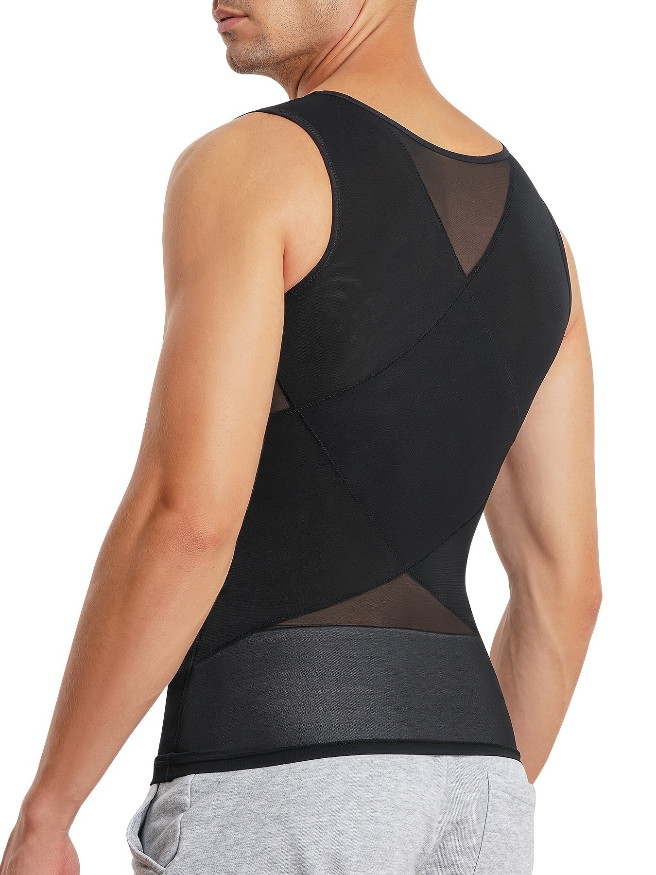 Men's Compression Shirt Slimming Tank Top Body Shaper Sleeveless Crew Neck Solid Color