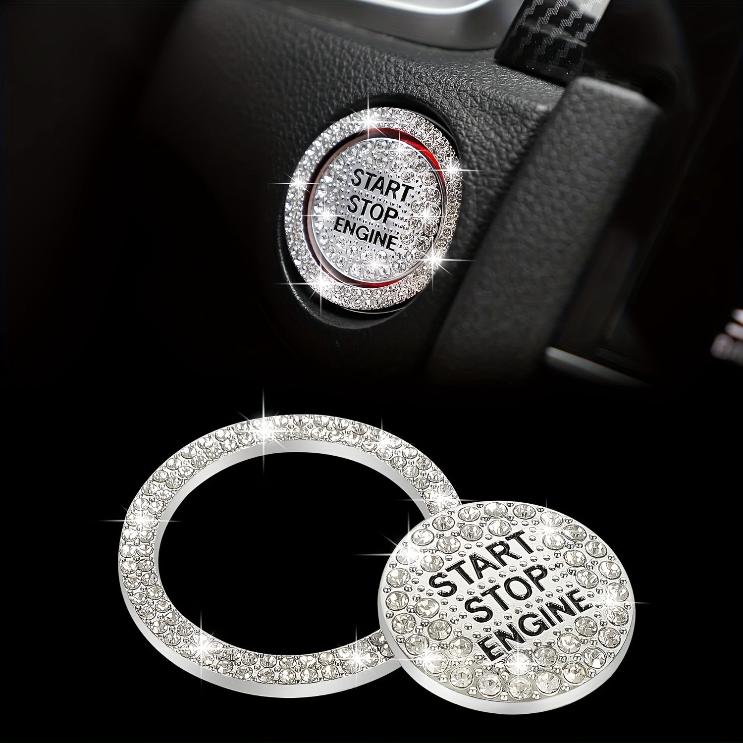 Car Engine Start Button Cover Crystal Bling Ignition Emblem Decor