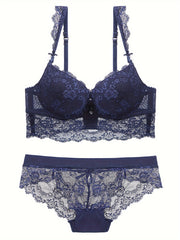 Women's Lace Push-Up Lingerie Set with Thick Cups for Small Chests
