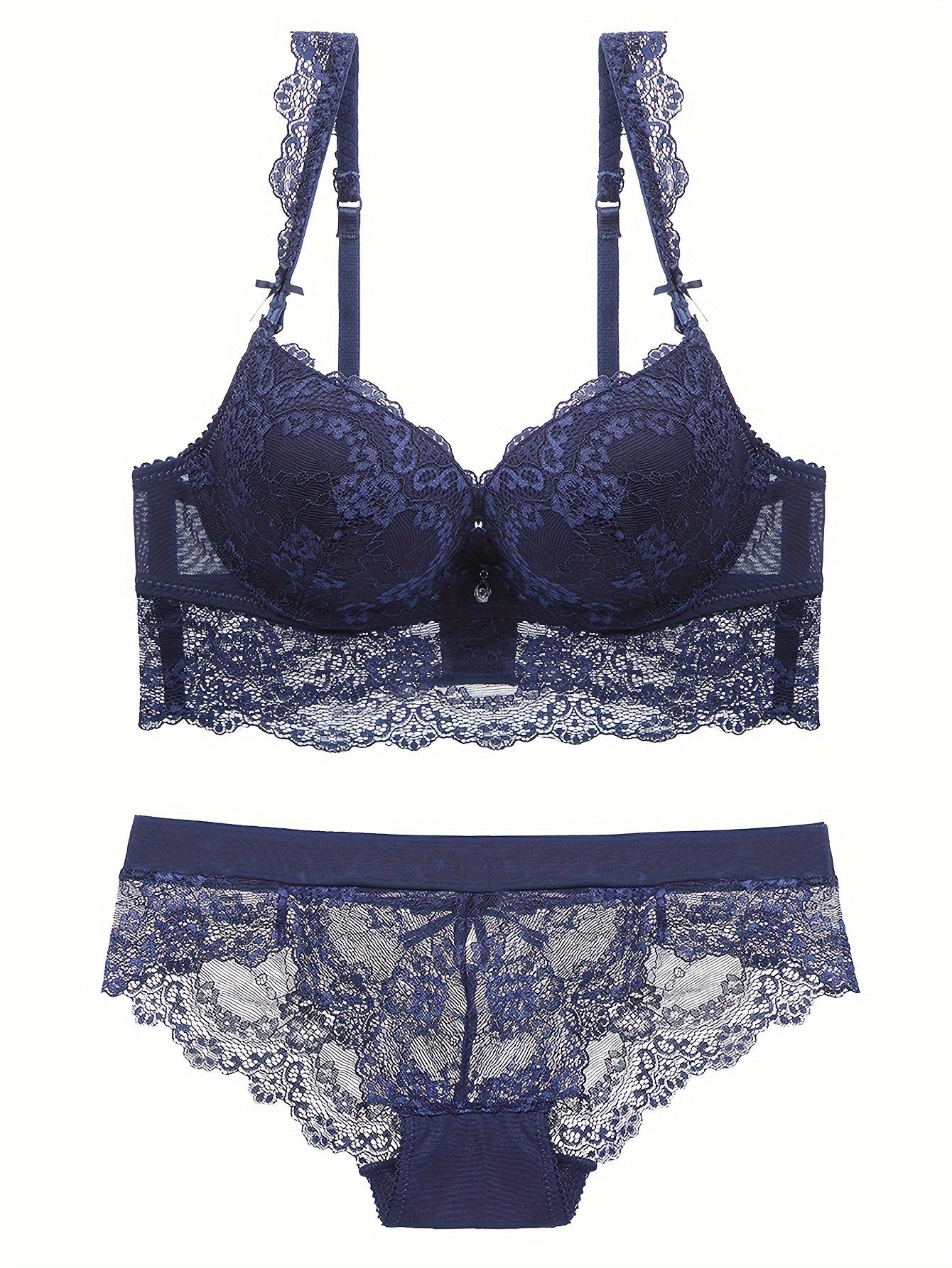 Women's Lace Push-Up Lingerie Set with Thick Cups for Small Chests