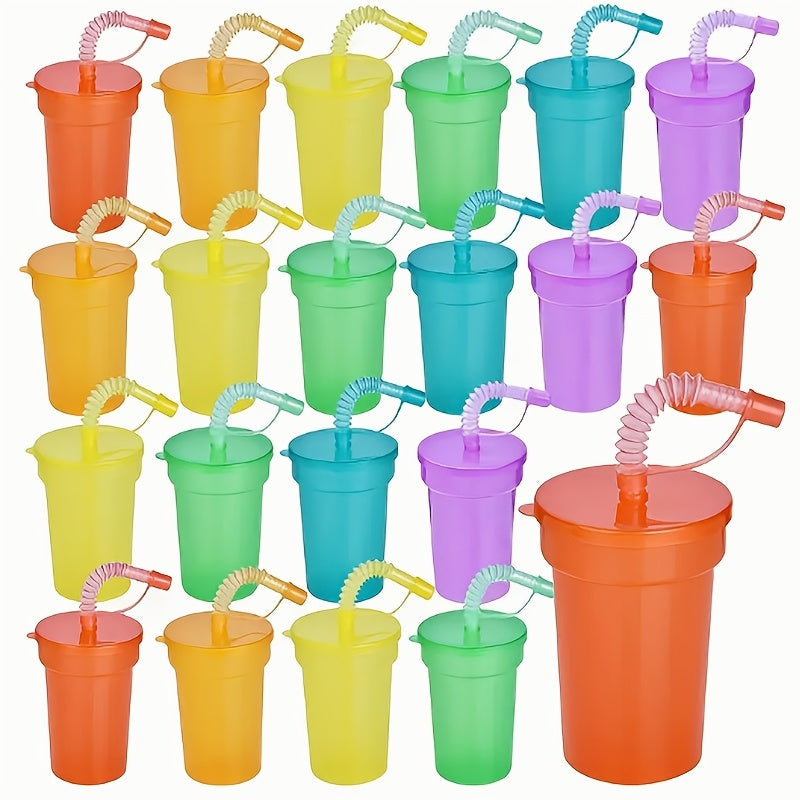 Set of 6 Leakproof Plastic Straw Cups with Dust Covers, Vibrant Colors