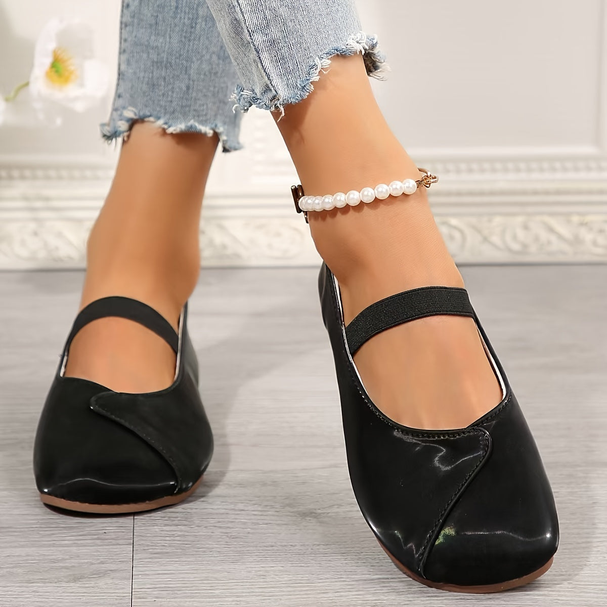 Zapatos planos negros tipo Mary Jane para mujer con suela de goma y punta redonda