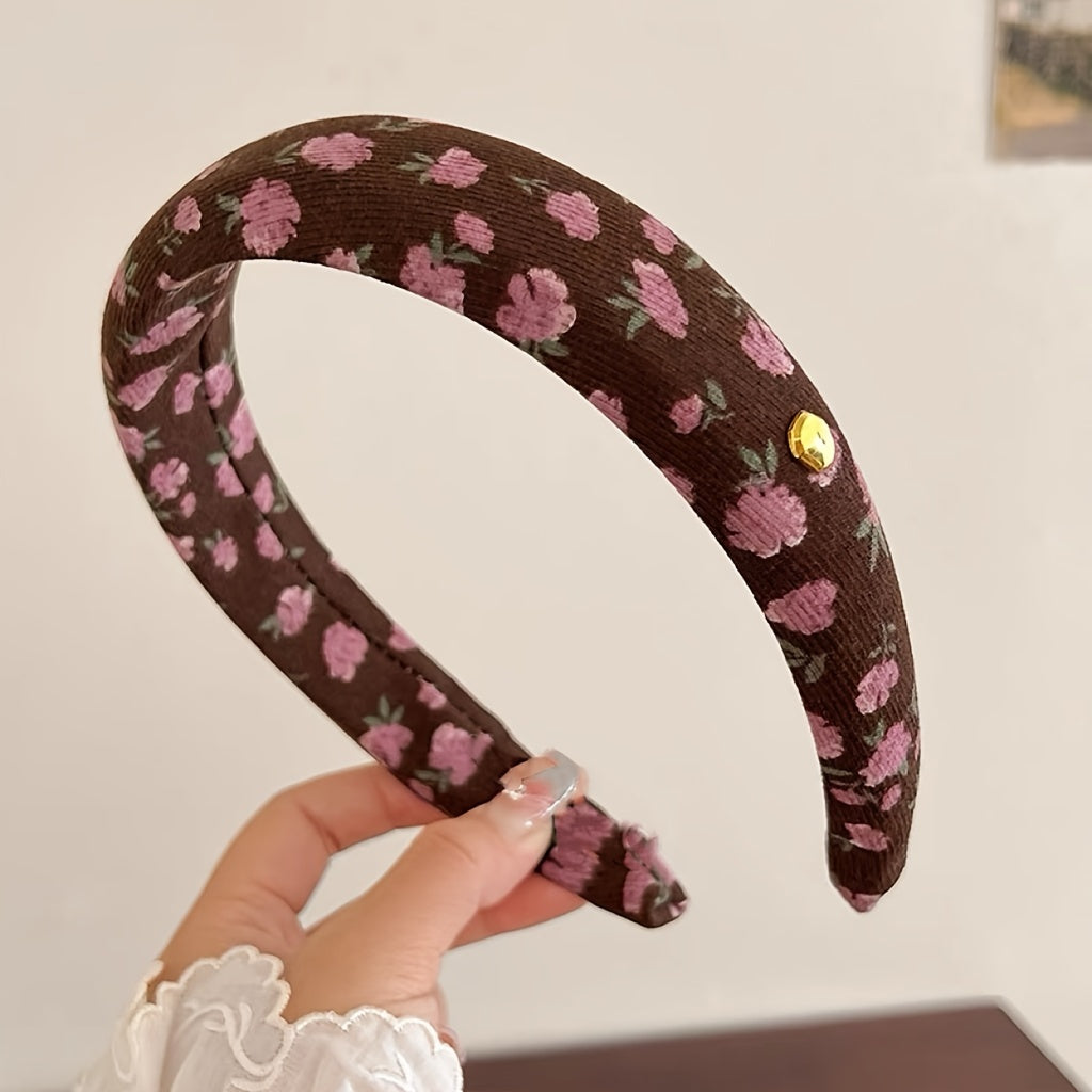 Vintage gullar naqshidagi mato boshbandi, zamonaviy atirgul va aralash gullar dizayni, keng qirrali soch halqasi, 14-fevral uchun ideal