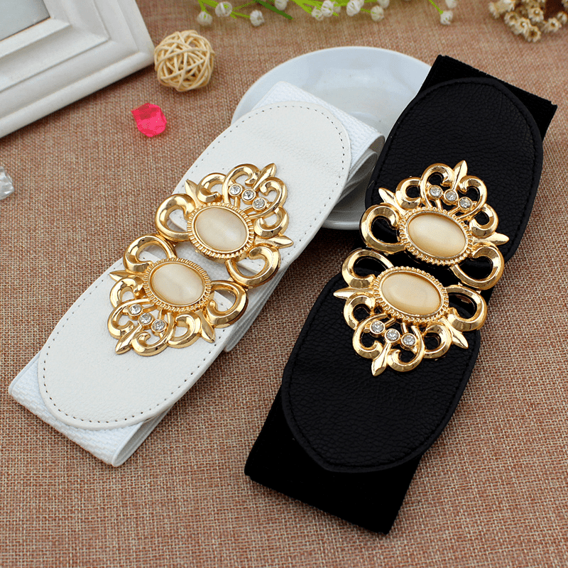 Ayollar uchun sun'iy toshlar va metall tokchali elastik yuqori bel belbog'