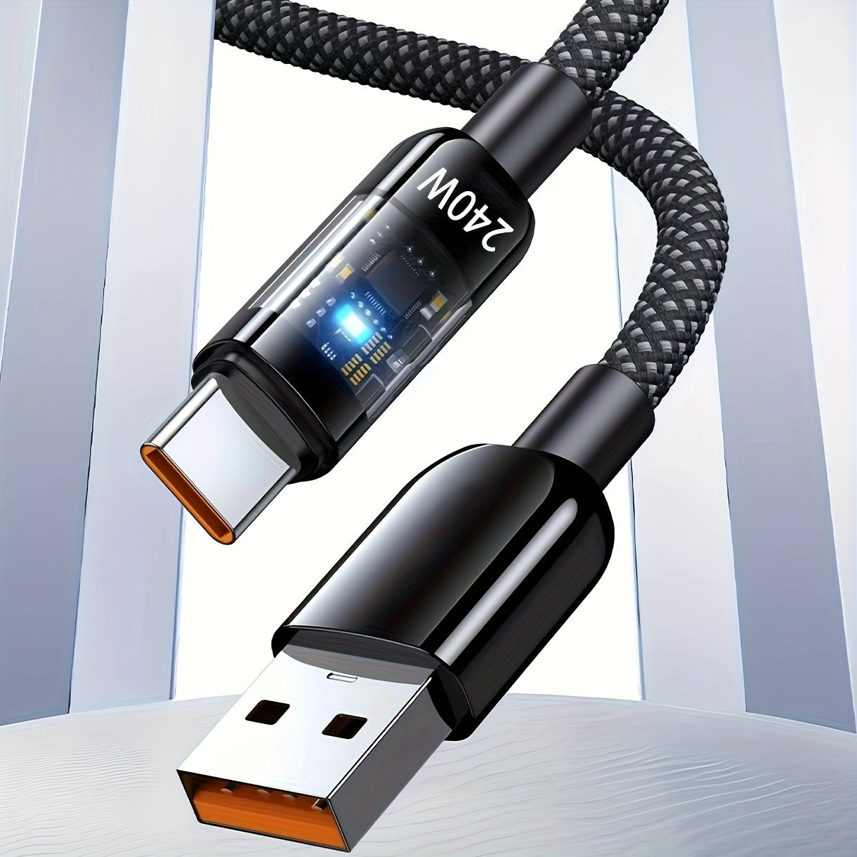 Кабель для передачи данных USB Type-C с быстрой зарядкой 240 Вт и светящимся прозрачным дизайном