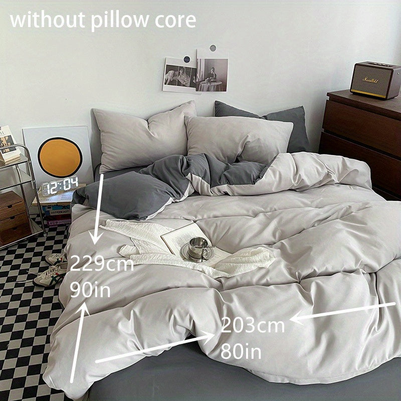 Set of 3 Solid Color Double Stitch Quilt Cover Sets in White Blue Gray with Pillowcases