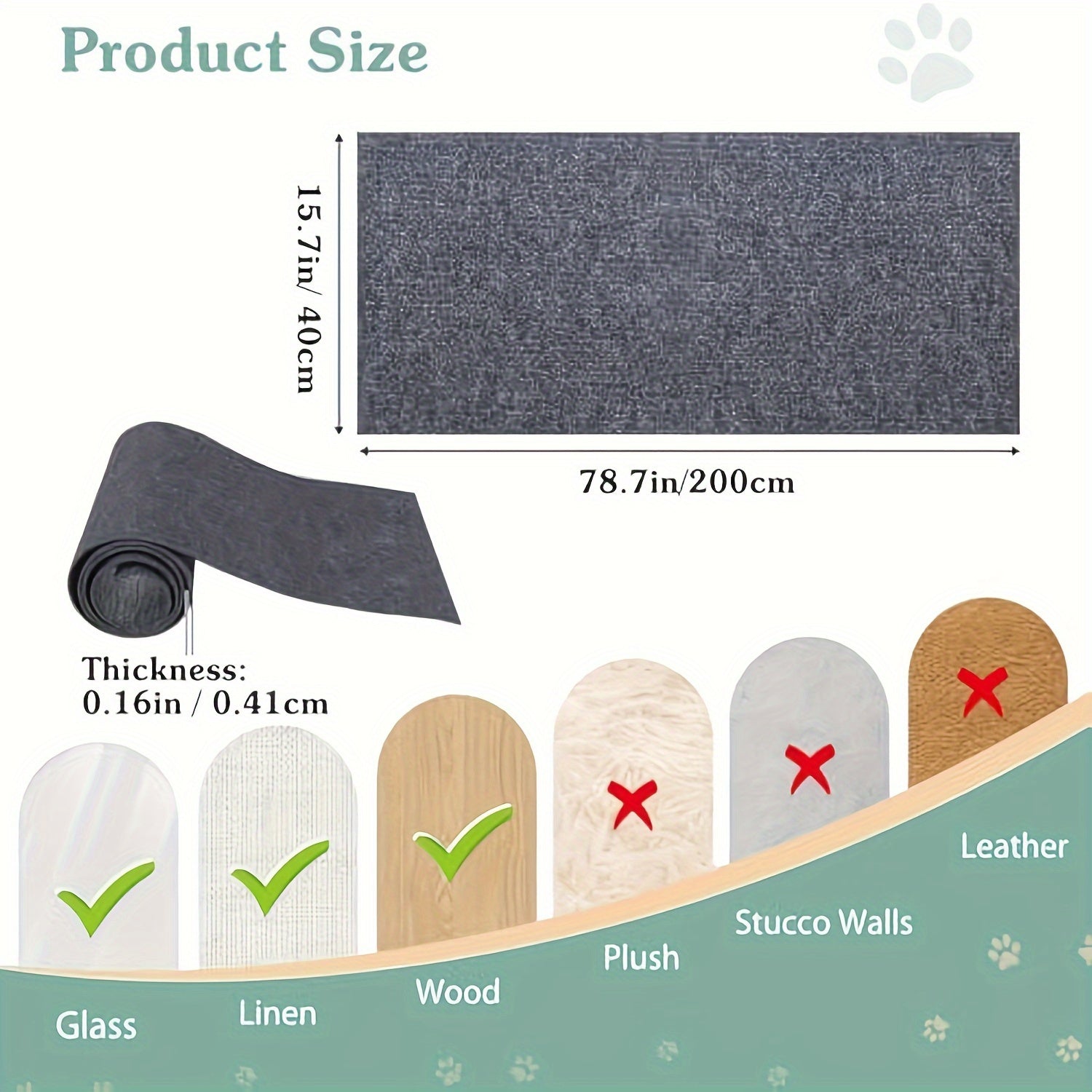 Self-Adhesive Cat Scratching Mat 39.88cm x 199.9cm Durable Synthetic Fiber Furniture Protector