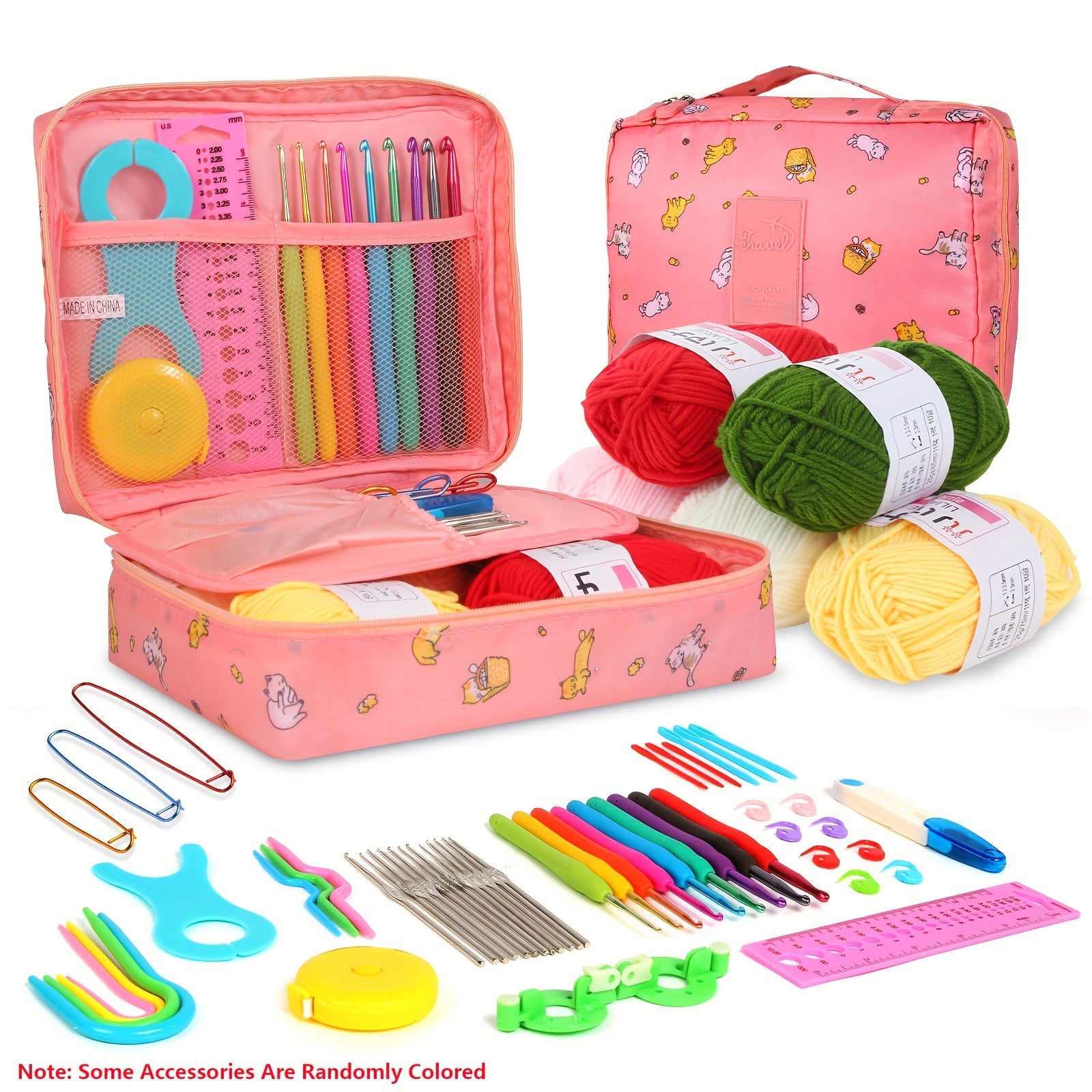 59-Piece Crochet Kit for Beginners with Metal Hooks Yarn Balls Needles and Case