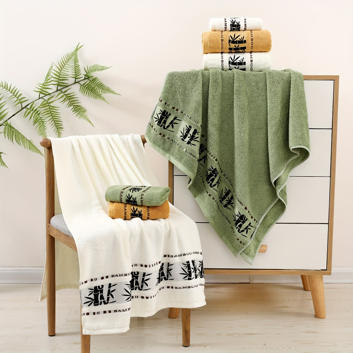 6-Piece Bamboo Fiber Towel Set Soft Quick-Dry Absorbent for Home Gym Bathroom