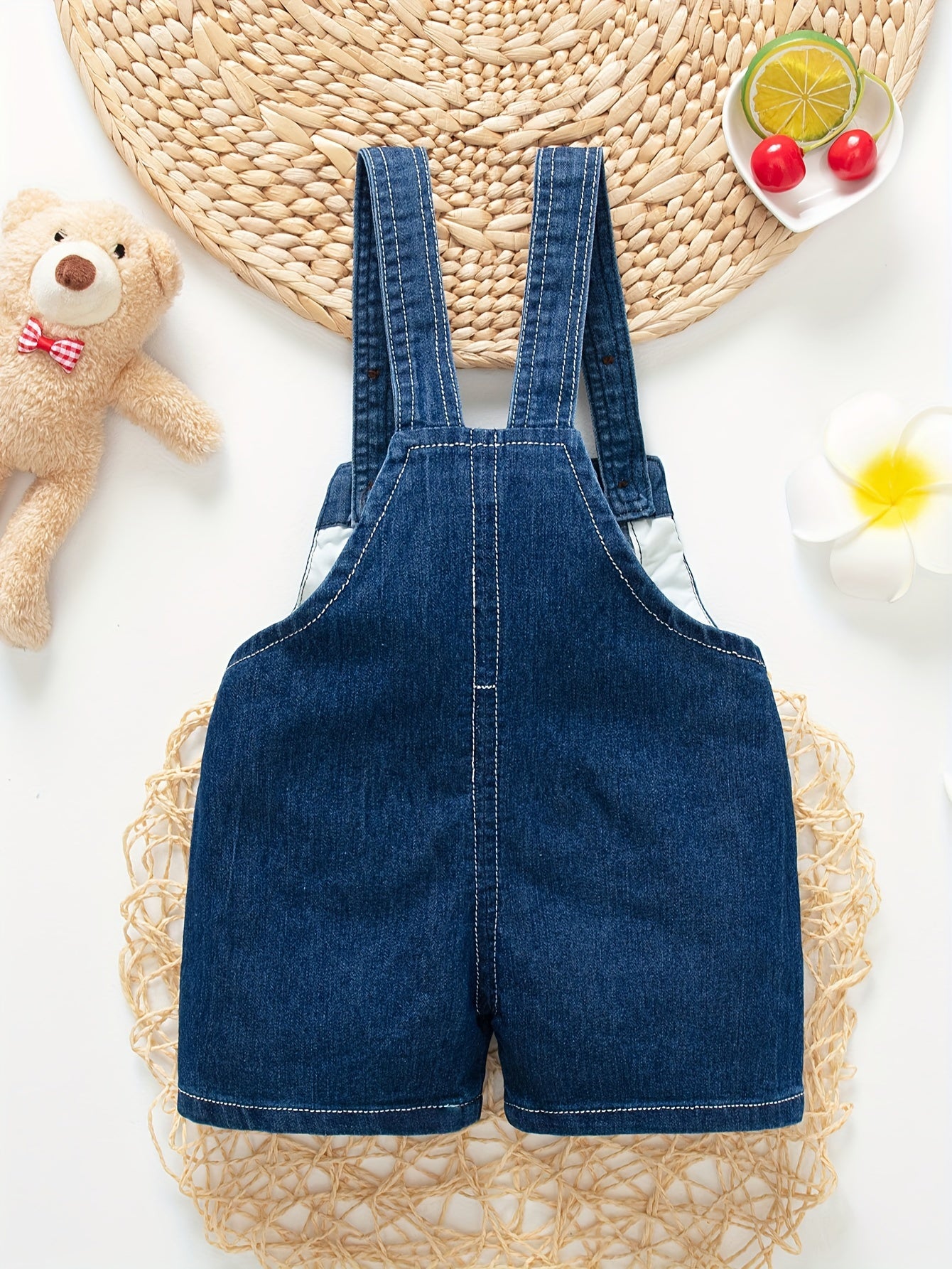 Boys' Denim Overalls Summer Shorts with Embroidered Dog Animal Pattern Breathable Cotton Blend Regular Fit