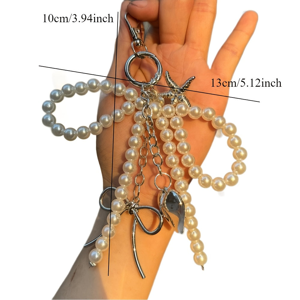 Y2K Butterfly Love Pendant with Pearls for Car Keys Mobile Phone Bag Accessories