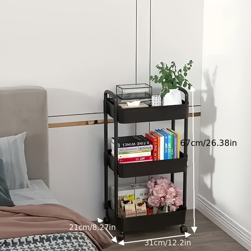 Multi-Tier Plastic Utility Cart with Wheels for Kitchen Bathroom Bedroom Office