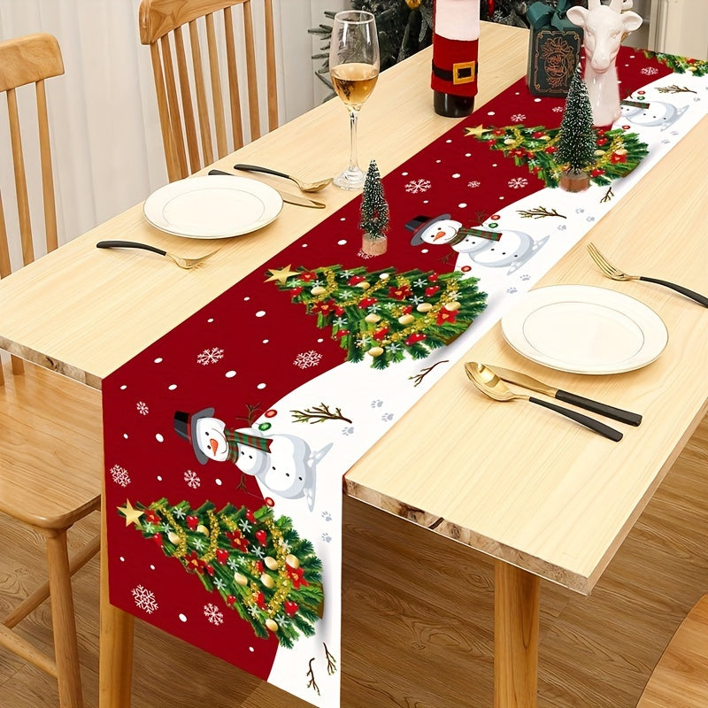 Polyester Table Runner with Snowman Design for Christmas Holiday Decor 180x35cm