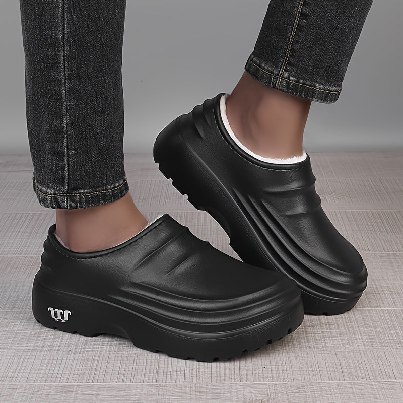 Women's EVA Clogs Comfortable Anti-Slip Winter Work Shoes Black White Collar