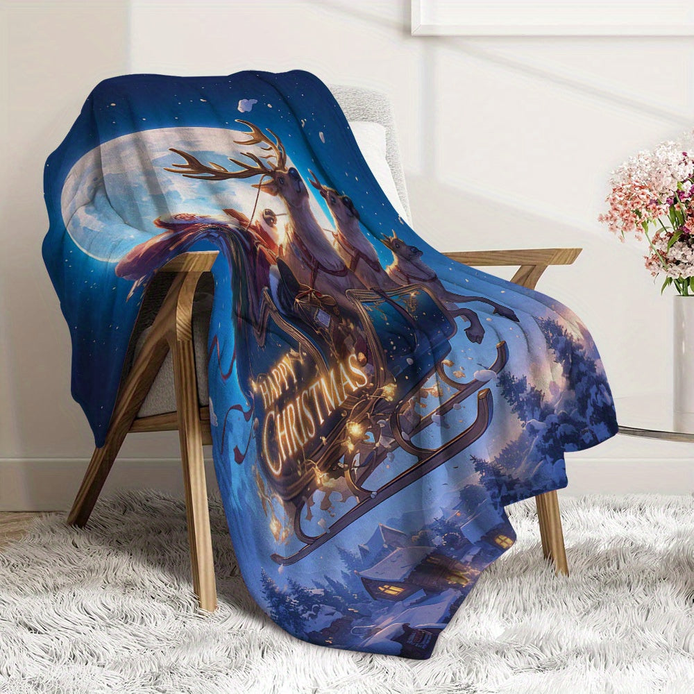 Christmas Santa Sleigh Print Flannel Fleece Throw Blanket All-Season Hypoallergenic for Travel Camping Napping