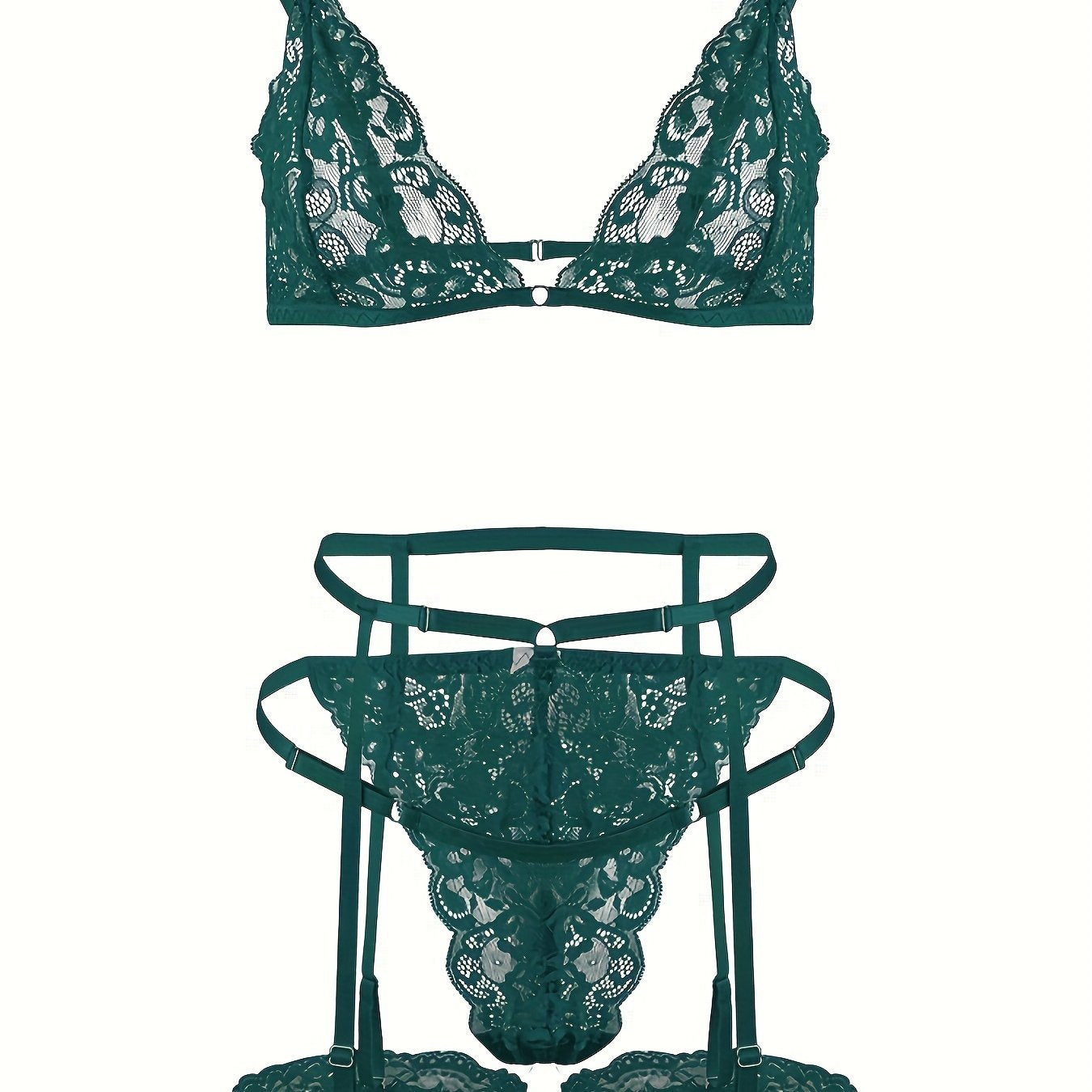 Sexy Lingerie Set with Lace Triangle Cup Bra, Panties, Suspender Socks, and Seduction Ring