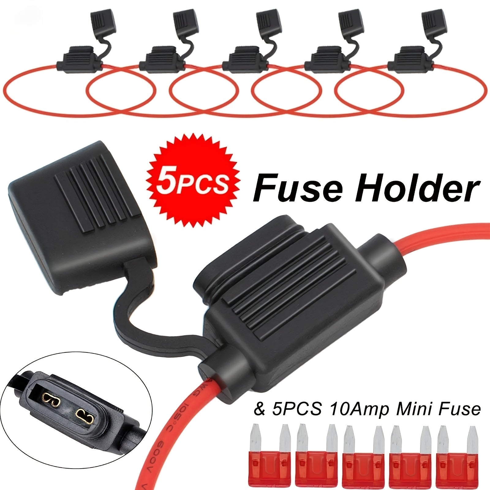 5pcs Inline Fuse Holders for Car Power Sockets Mini Blade 10A Auto Replacement