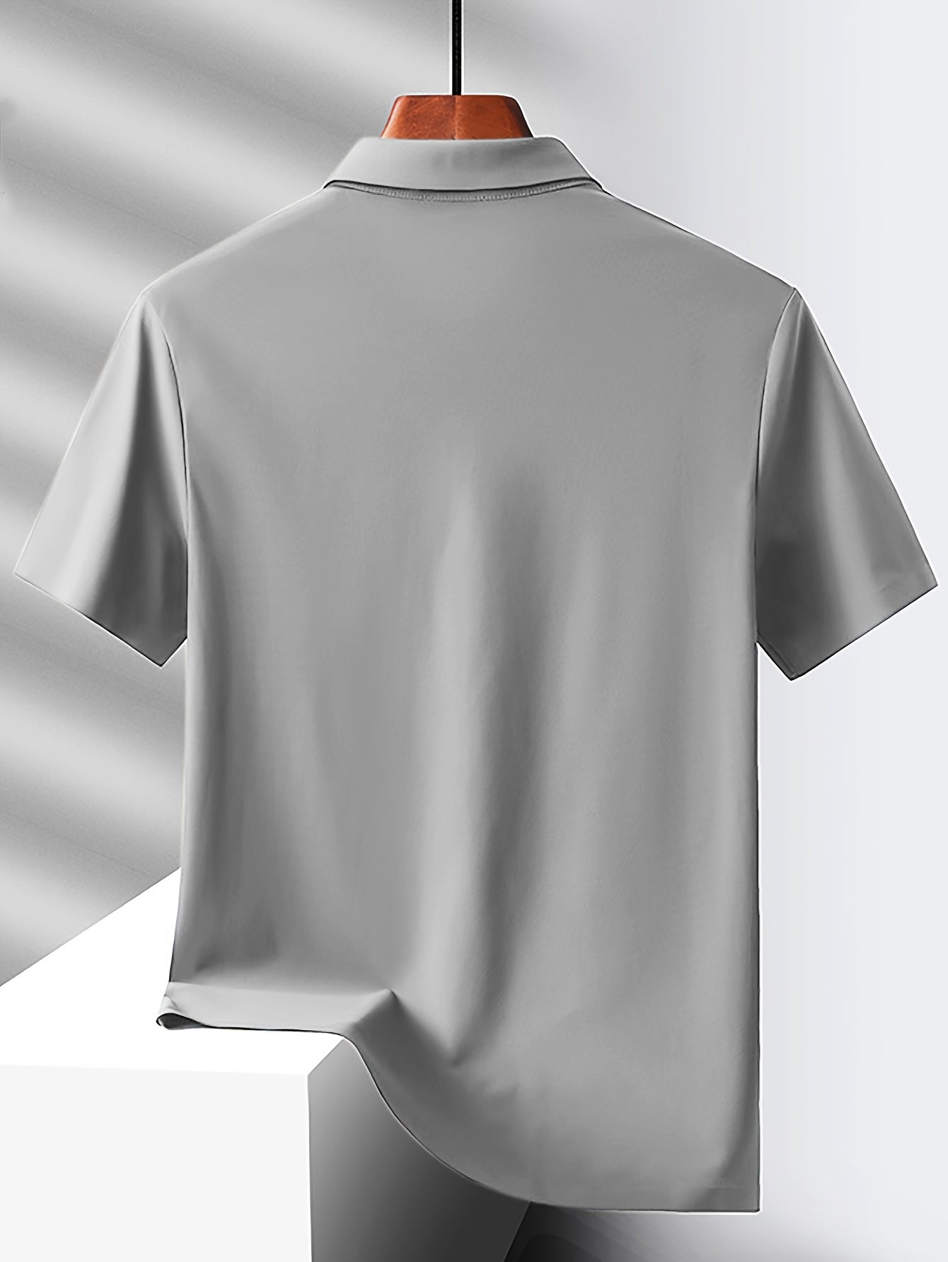 Men's Solid Nylon Short Sleeve Business Casual Shirt with Lapel Collar for Summer