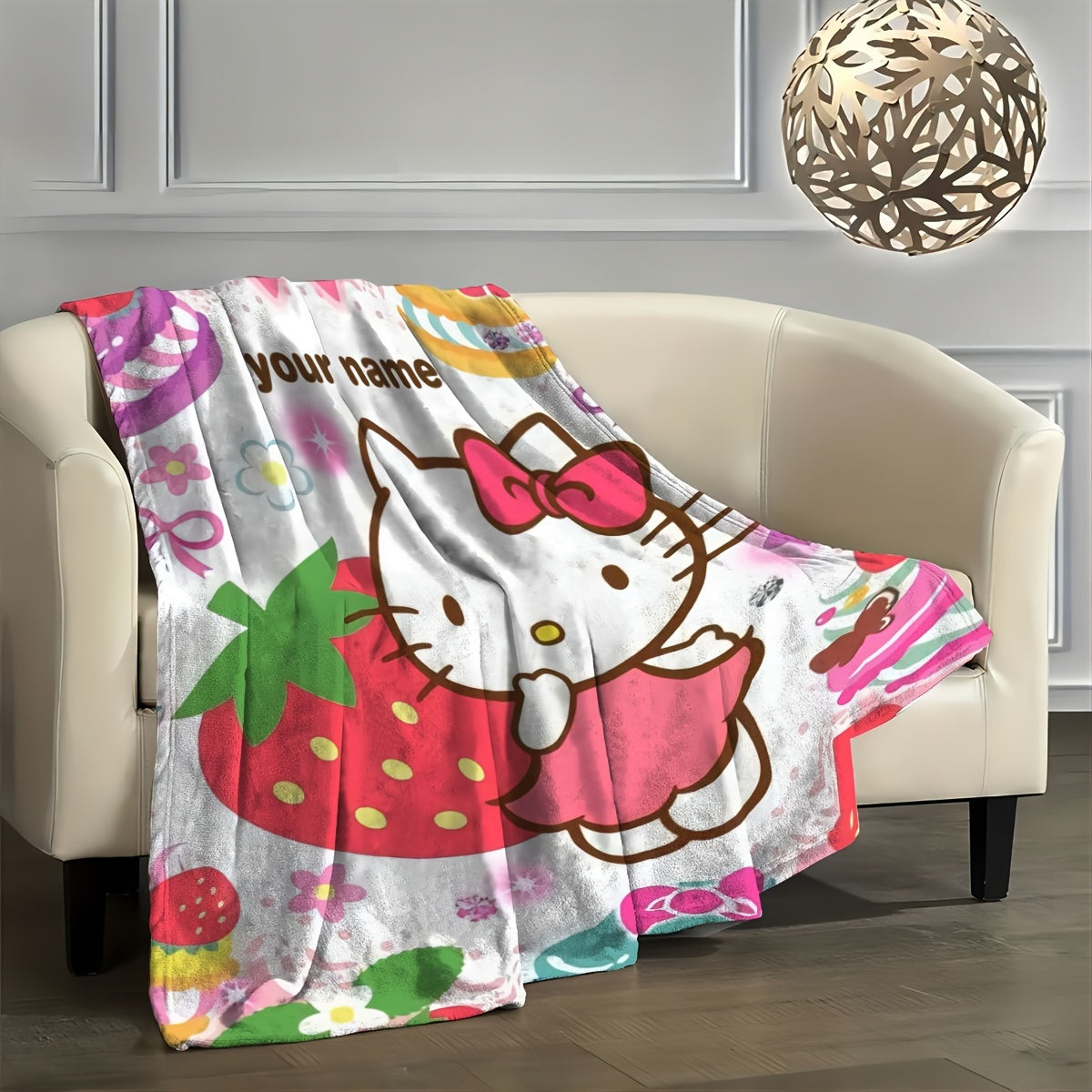 Cartoon Hello Kitty Custom Flannel Blanket Cozy Soft Warm Gift for Fans