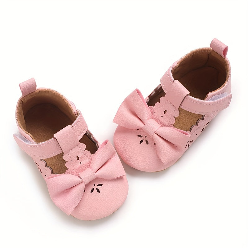 Baby Girls Mary Jane Shoes Solid Color Bowknot PU Rubber Non-Slip Spring Autumn Toddler Infant