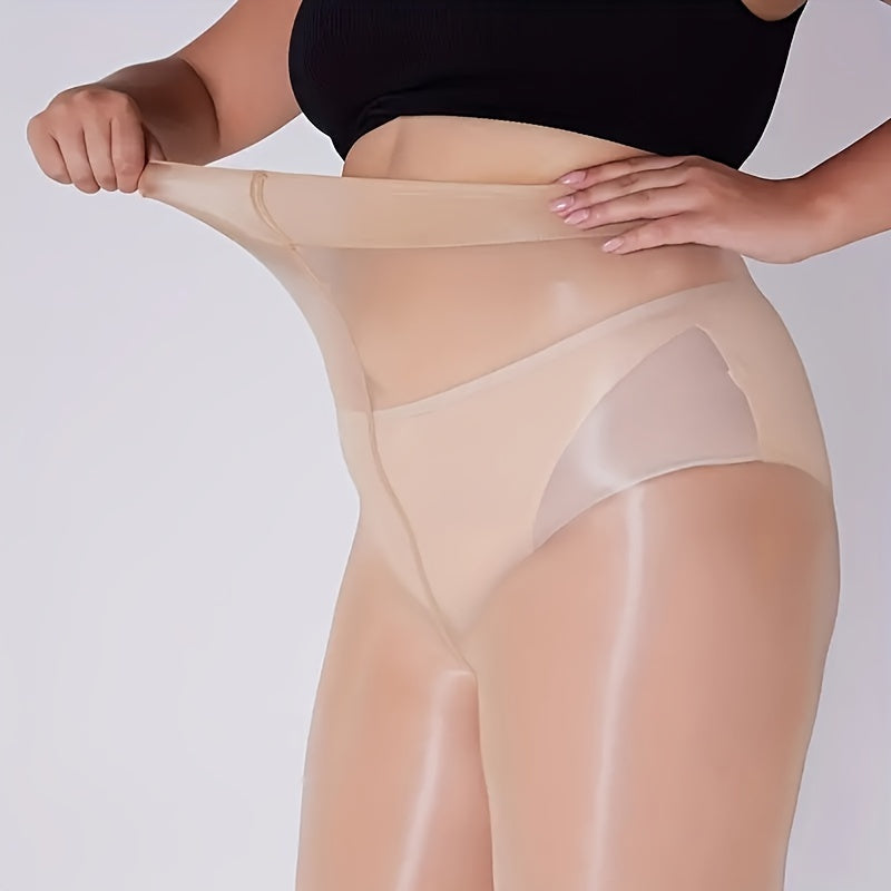 Plus Size Women's High Waist Shiny Pantyhose Tights for Fall Slimming Hosiery 2 Pack