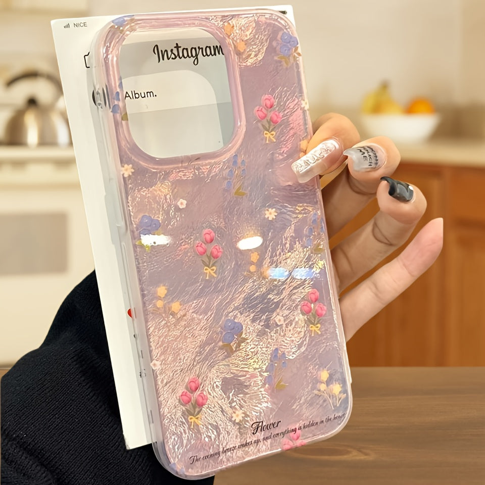 Pink Floral Gauze Phone Case for iPhone 16 Pro Max and Other Models