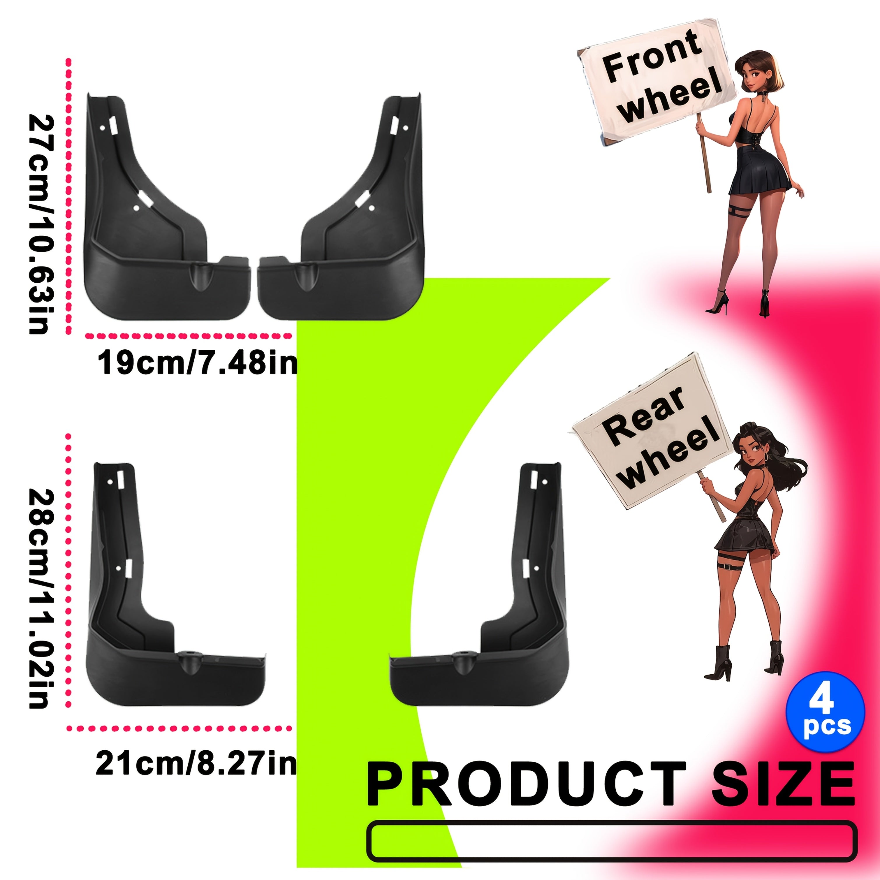 Car Mud Flaps Set for Sedan Front and Rear Wheel Protection Durable Black