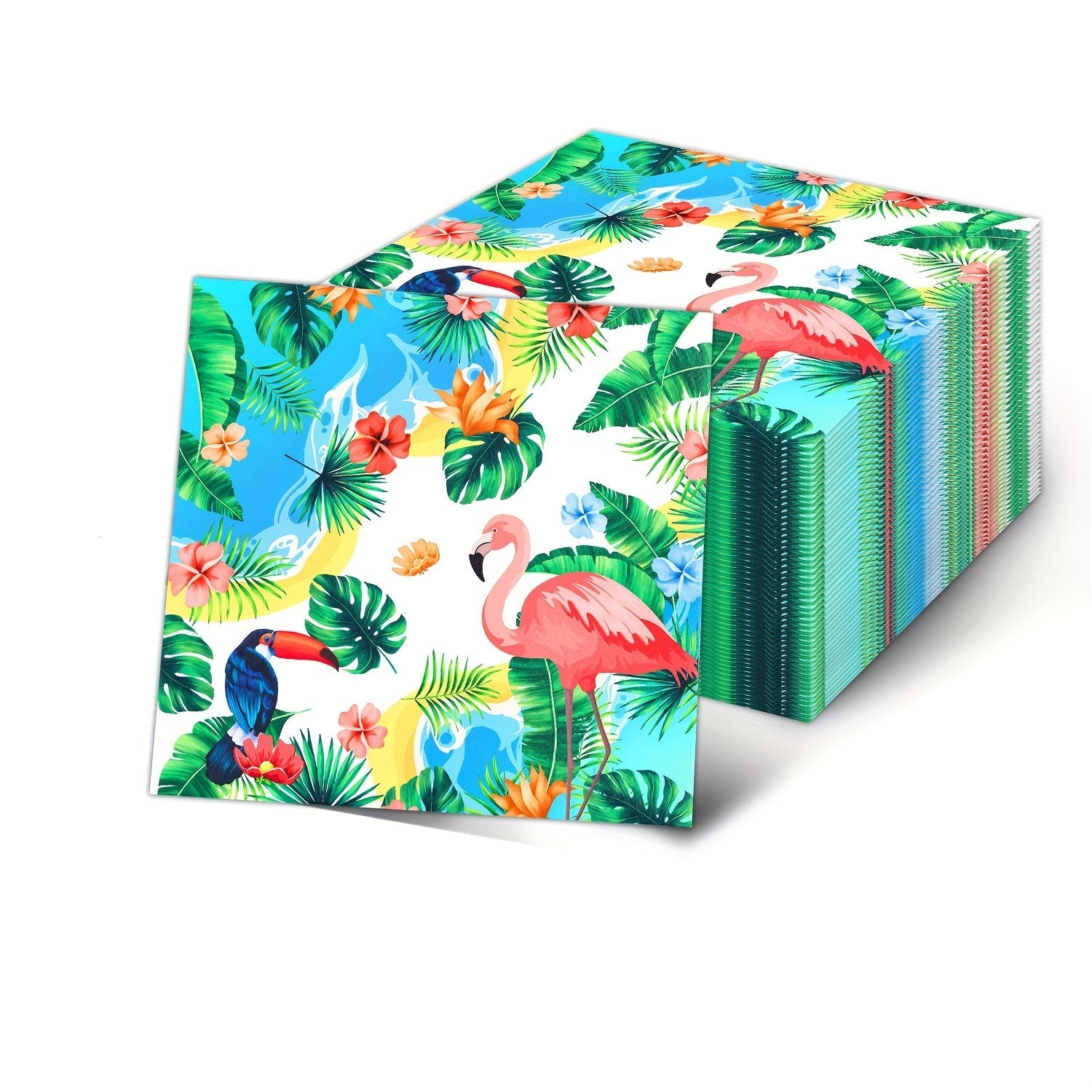 20 Pack Hawaii Themed Disposable Paper Napkins Green Leaf Flamingo for Parties