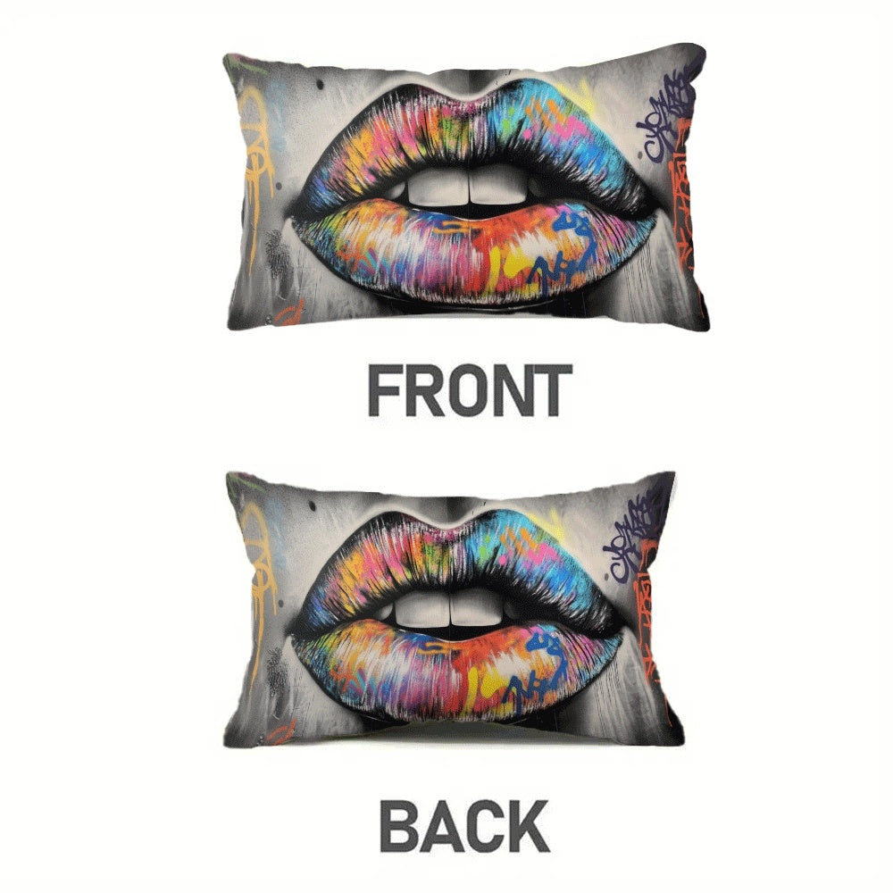 Abstract Graffiti Lips Pillow Cover 50.8x30.48 cm Decorative Throw Pillowcase Zipper Washable