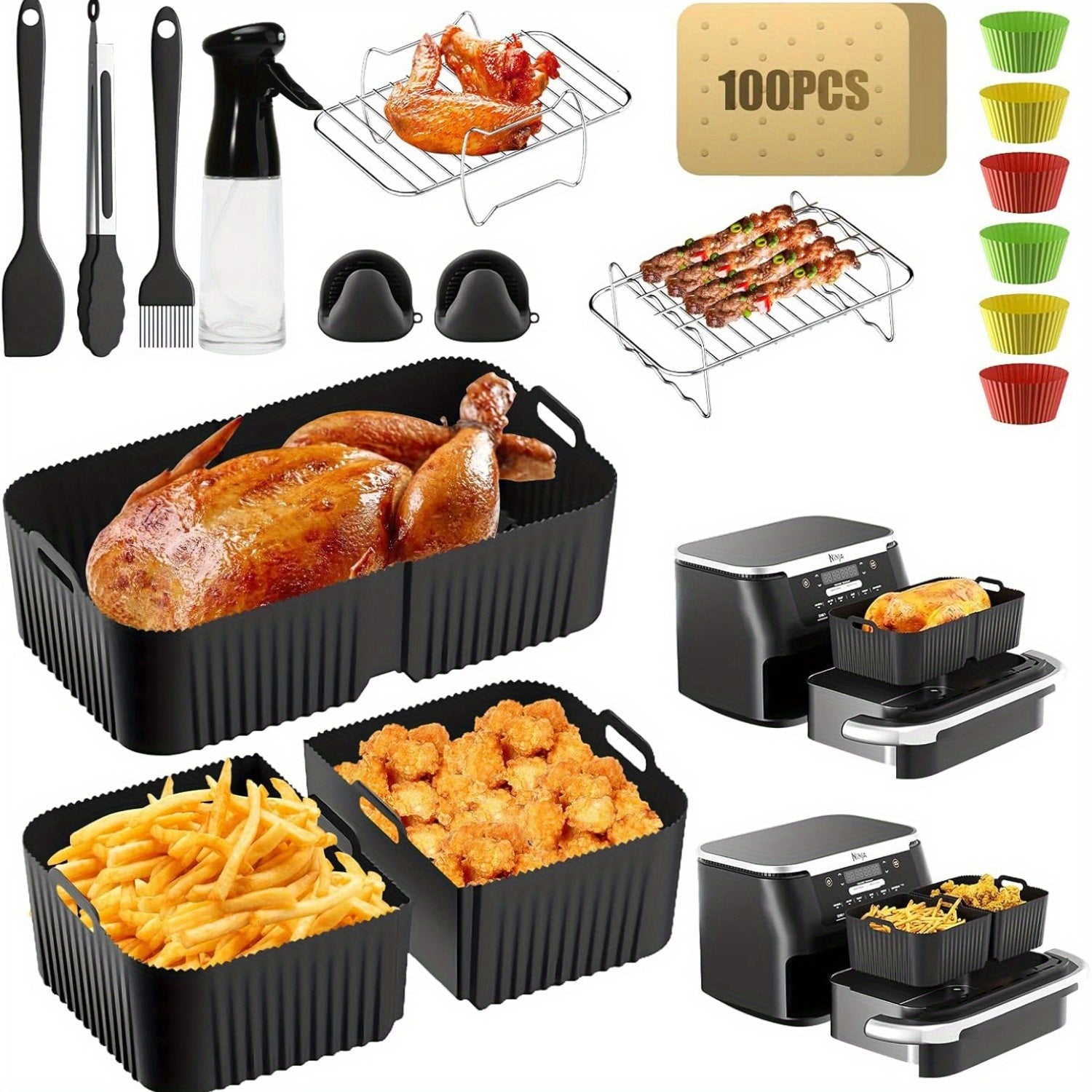Air Fryer Accessories for Ninja Foodi Flexdrawer 10.4L and 2 x 5.2L Silicone Liners