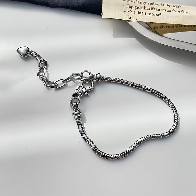 Set of 5 Snake Chain Bracelets with Adjustable Charms and Heart Extenders for DIY Jewelry Making