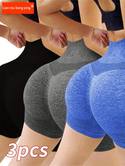 Pantalones cortos de yoga con forma de durazno de cintura alta para mujer, nylon elástico para todas las estaciones, negro, gris, azul