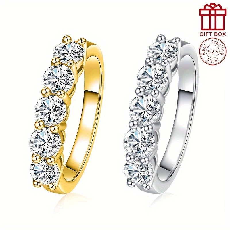 Sterling Silver Moissanite Engagement Ring 0.3CT Five Stone Wedding Jewelry