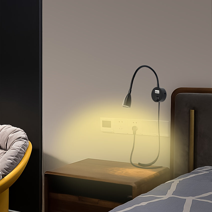 Wall-Mounted LED Reading Light with Flexible Goose Neck and Switch for Bedroom Office Studio