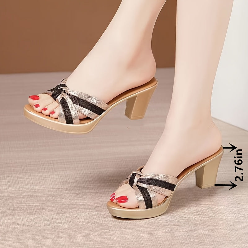 Open-Toe High Heel Sandals for Women Petite Summer 2024 Fabric Slip-On
