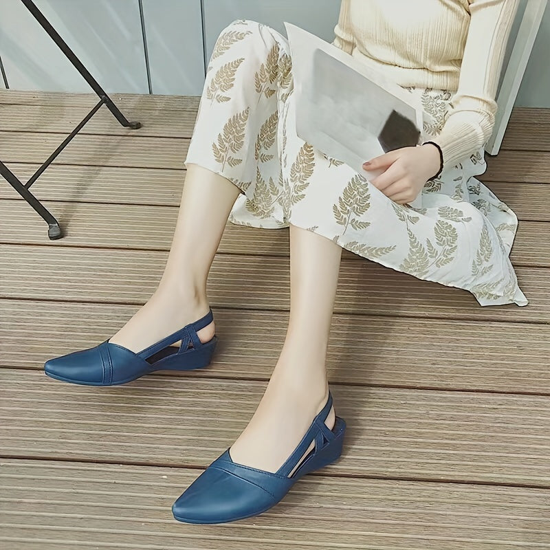 Women's Wedge Heel Shoes with Ankle Strap Pointed Toe Solid PVC Mid Heel