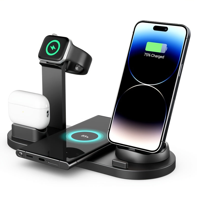 Wireless Charging Station 6-in-1 Fast Wireless Charger for iPhone, Samsung, Android, AirPods, Smartwatch