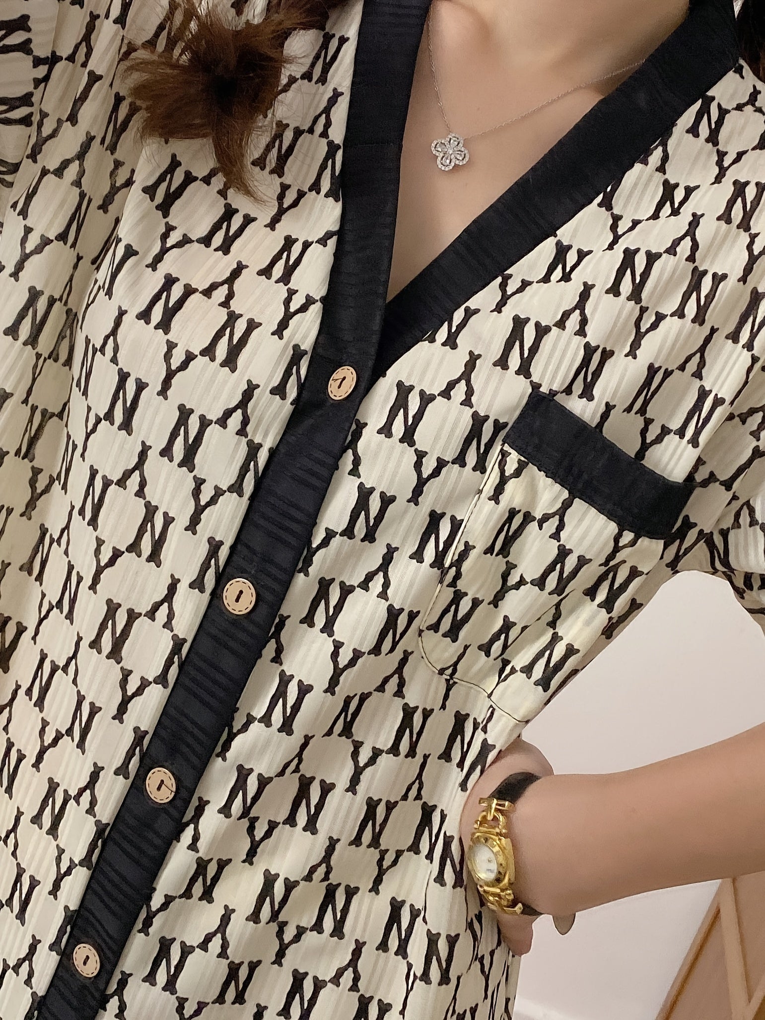 Women's Ribbed Pajama Robe with Letter Print and Colorblock Short Sleeves