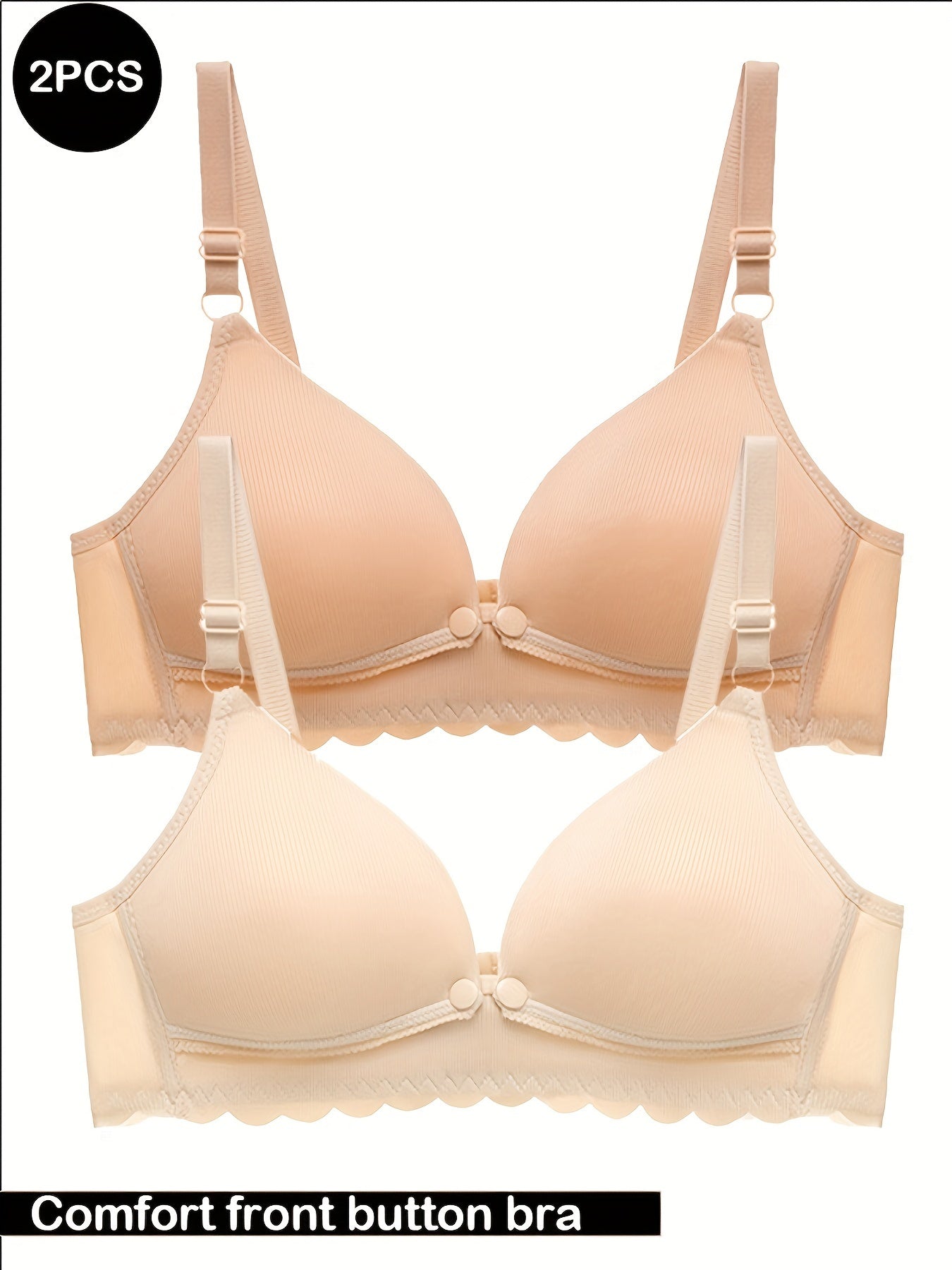 Women’s Maternity Nursing Bras 2 Pack Light Pink Beige Front Closure Ruffle Supportive