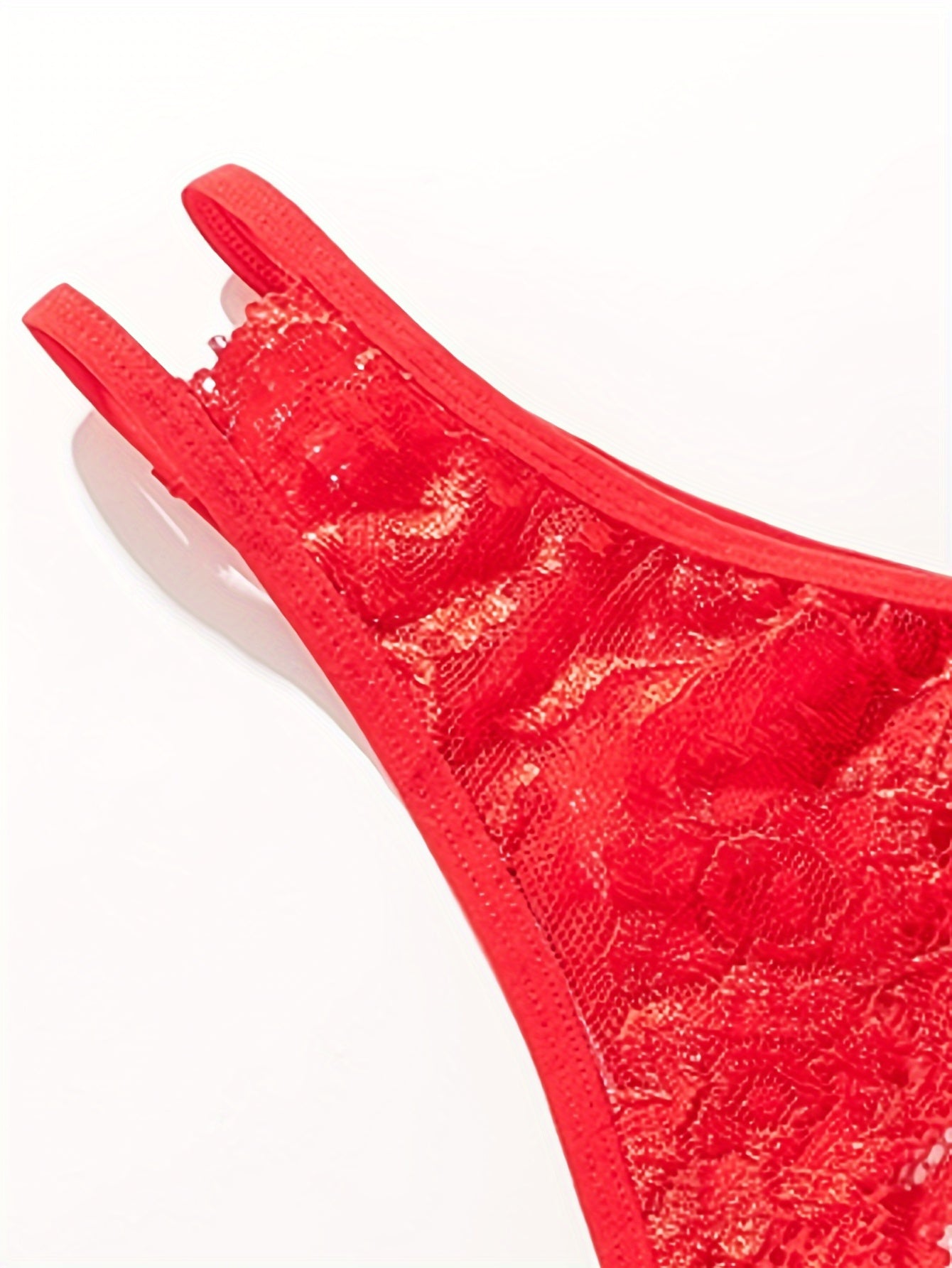 Women's Floral Lace Thong with Open Crotch and Bow Detail Lingerie