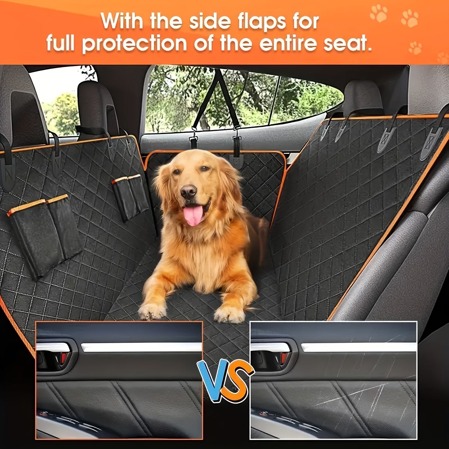Waterproof Dog Car Seat Cover with Non-Slip Rear Protection and Pockets