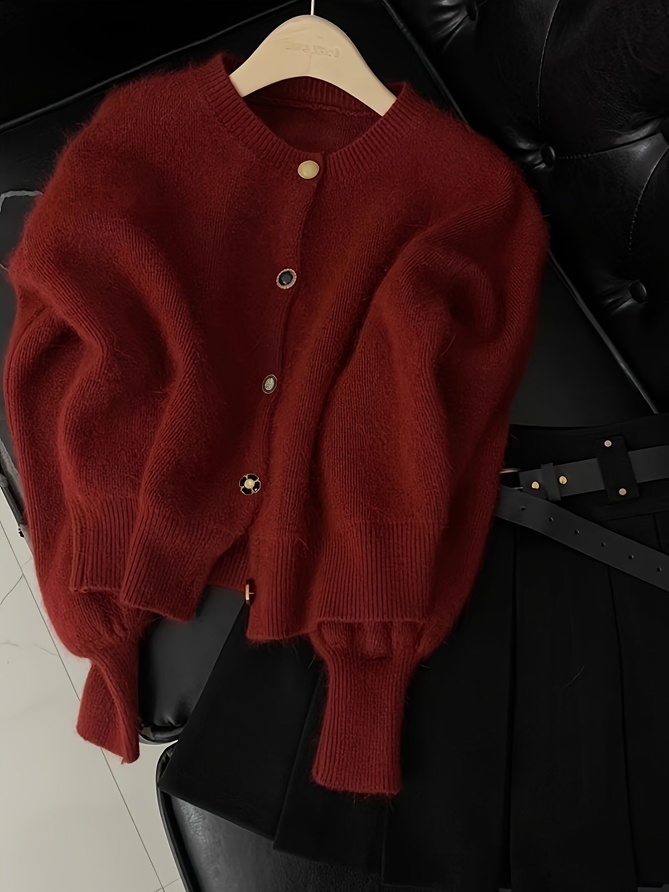 Cárdigan de punto de color sólido para mujer con botones en el frente y manga larga para primavera y otoño