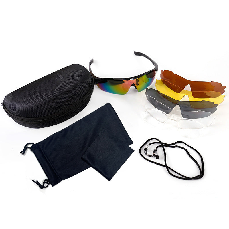 5-Piece Outdoor Riding Sports Glasses Set with Interchangeable Lenses and Accessories