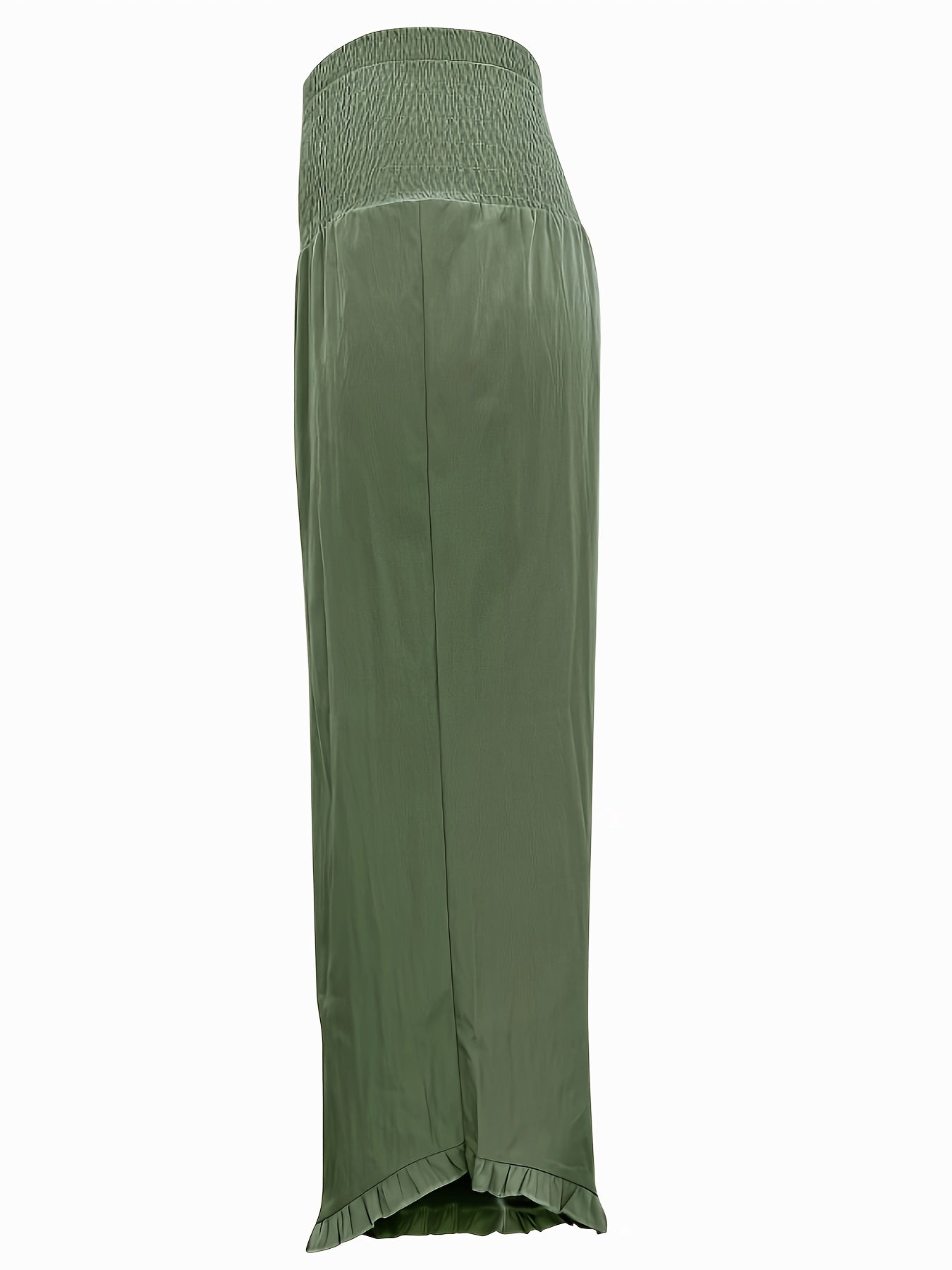 Women Plus Size High-Waist Palazzo Pants Ruffle Hem Side Slit Solid Color
